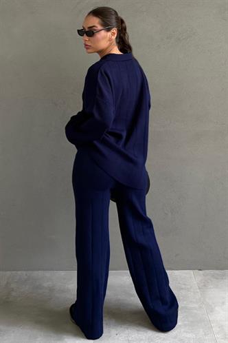 Lacivert  Rahat Kesim Dikiş Detaylı Kadın Triko Takım MG2584