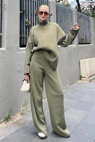 Haki Uzun Kollu Triko Kazak Pantolon İkili Takım MG2173