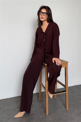 Kahverengi Önü Bağlamalı Alt Üst Takım Mg2473