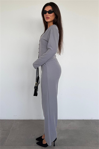 Füme Düğmeli Yumuşak Dokunuşlu İkili Hırka Pantolon Takım MG2651