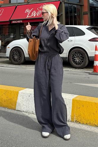 Füme Basic Kadın Gömlek Pantolon İkili Takım Mg2352