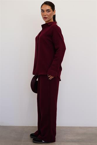 Bordo Basic Kadın Gömlek Pantolon Takım Mg2461