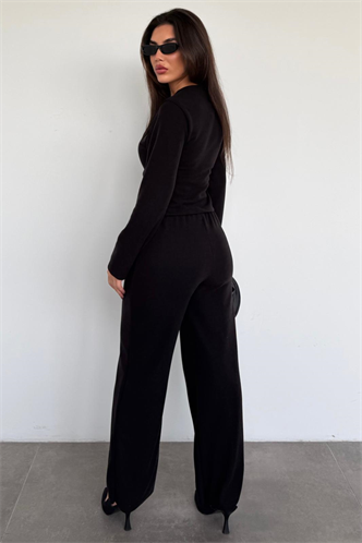 Siyah Düğmeli Yumuşak Dokunuşlu İkili Hırka Pantolon Takım MG2651