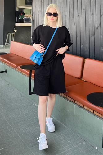 Siyah Kısa Kollu Şort Takım MG1981