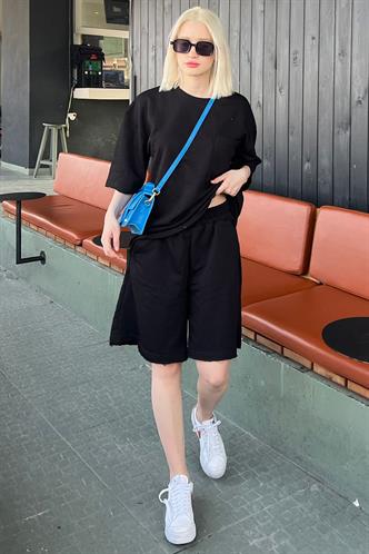 Siyah Kısa Kollu Şort Takım MG1981