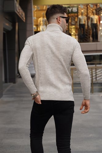 Taş Rengi Desenli Balıkçı Yaka Triko Kazak 5769