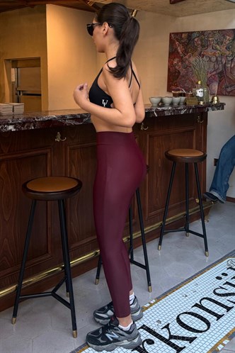 Bordo Active Fit Toparlayıcı Fermuarlı Tayt MG2791