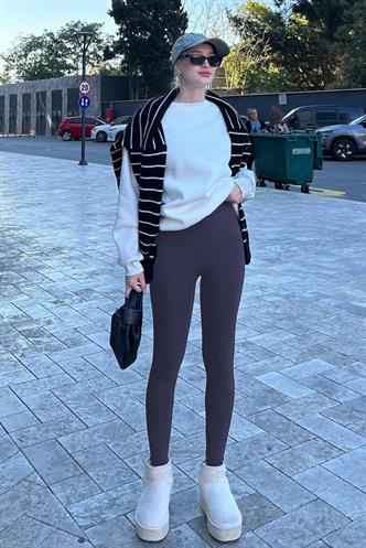 Boyalı Gri Yüksek Bel Kadın Tayt MG2230