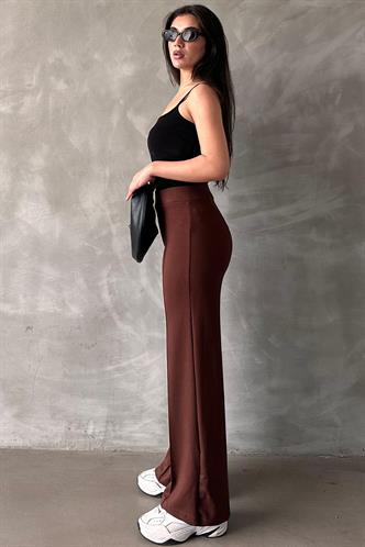 Kahverengi Yüksek Bel İspanyol Paça Kadın Tayt Pantolon Mg2287
