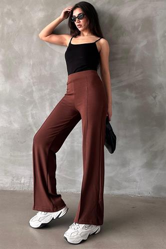 Kahverengi Yüksek Bel İspanyol Paça Kadın Tayt Pantolon Mg2287