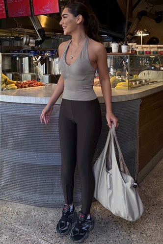 Kahverengi Active Fit Toparlayıcı Fermuarlı Tayt MG2791