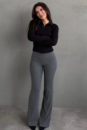 Antrasit Yüksek Bel Flare Paça Spor Kadın Tayt MG2789