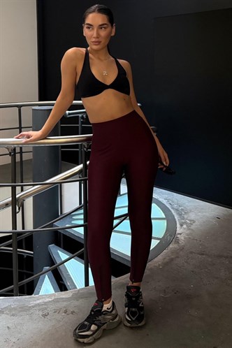 Bordo Active Fit Toparlayıcı Fermuarlı Tayt MG2791