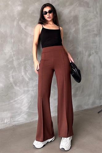 Kahverengi Yüksek Bel İspanyol Paça Kadın Tayt Pantolon Mg2287