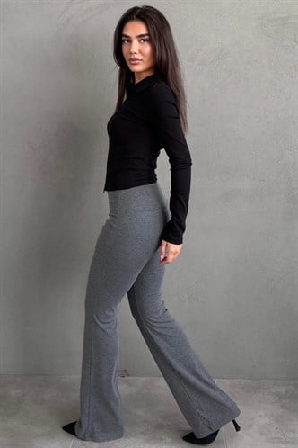 Antrasit Yüksek Bel Flare Paça Spor Kadın Tayt MG2789