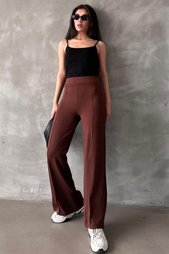 Kahverengi Yüksek Bel İspanyol Paça Kadın Tayt Pantolon Mg2287