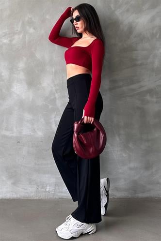 Siyah Yüksek Bel İspanyol Paça Kadın Tayt Pantolon Mg2287