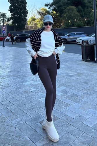 Boyalı Gri Yüksek Bel Kadın Tayt MG2230