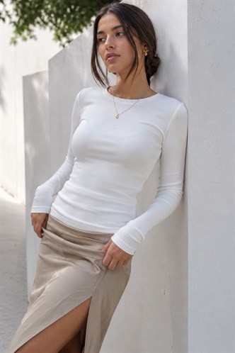 Beyaz  Kayık Yaka Modal Kaşmir Ultra Hafif Body MG2627 MG2627