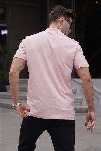 Toz Pembe Rengi Hakim Yaka Erkek Tişört 6067