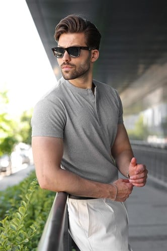 Grimelanj Slim Fit Hakim Yaka Triko Erkek Tişört E7189