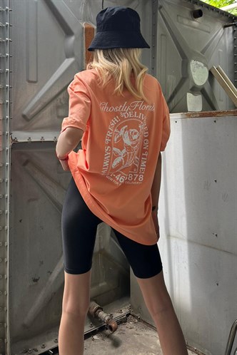 Orange Printed Oversize T-Shirt MG1513