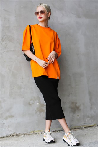 Turuncu Bisiklet Yaka Basic Oversize T-shirt MG1687