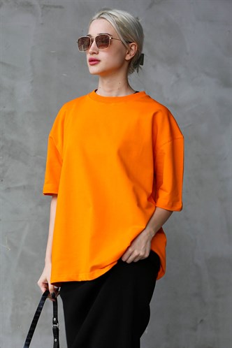 Turuncu Bisiklet Yaka Basic Oversize T-shirt MG1687