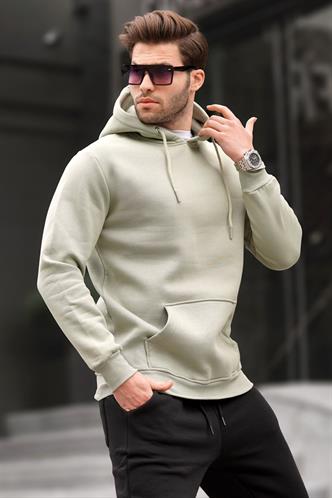 Yağ Yeşili Kapüşonlu Erkek Sweatshirt 5339
