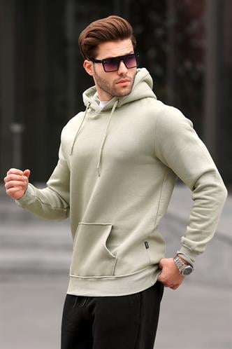 Yağ Yeşili Kapüşonlu Erkek Sweatshirt 5339