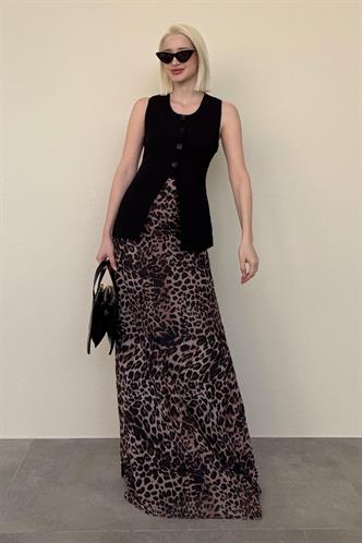 Siyah  Bisiklet Yaka Kadın Uzun Yelek Mg2331