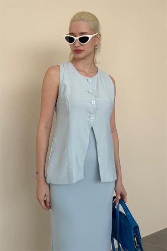 Bebe Mavisi Bisiklet Yaka Kadın Uzun Yelek Mg2331