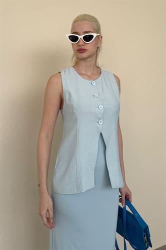 Bebe Mavisi Bisiklet Yaka Kadın Uzun Yelek Mg2331