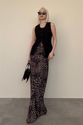 Siyah  Bisiklet Yaka Kadın Uzun Yelek Mg2331