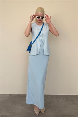 Bebe Mavisi Bisiklet Yaka Kadın Uzun Yelek Mg2331