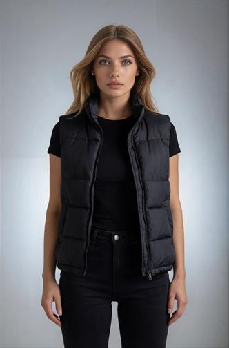 Siyah Dik Yaka Astarlı Kadın Şişme Yelek MG2592