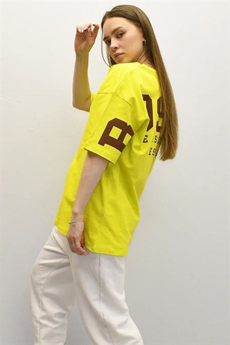 Yeşil Arka Baskılı Oversize Kadın Tişört MG1529