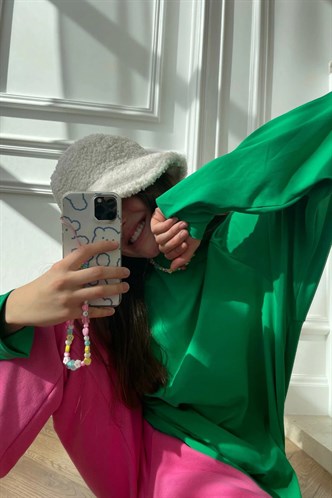 Yeşil Basic Bisiklet Yaka Kadın Sweatshirt MG1676