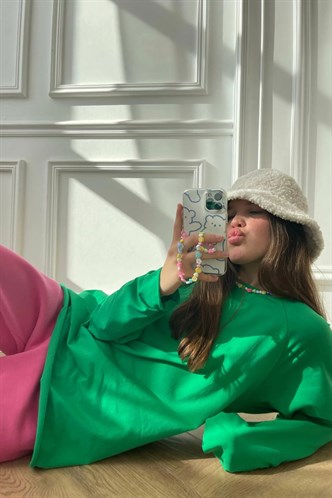 Yeşil Basic Bisiklet Yaka Kadın Sweatshirt MG1676