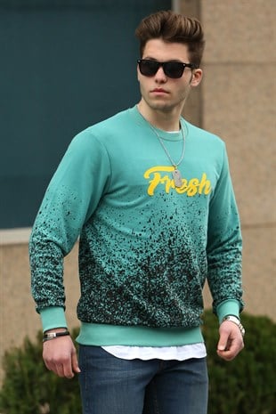 Yeşil Baskılı Bisiklet Yaka Sweatshirt 2791