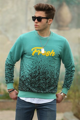 Yeşil Baskılı Bisiklet Yaka Sweatshirt 2791