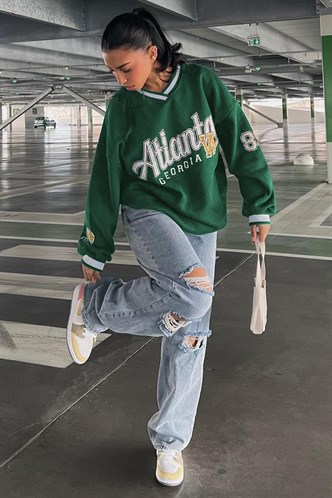 Green Printed V Neck Sweatshirt MG1576