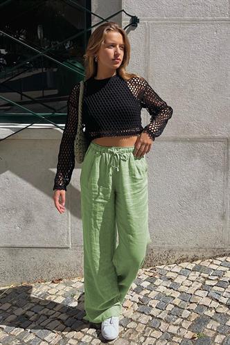 Yeşil  Beli Büzgülü Wide Leg Kumaş Pantolon MG1950
