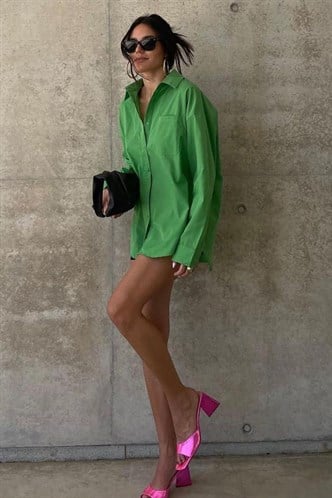 Green Oversize Basic Poplin Shirt MG1530