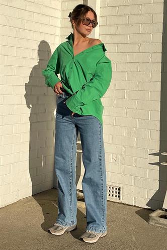 Yeşil Oversize Basic Kadın Gömlek MG1794