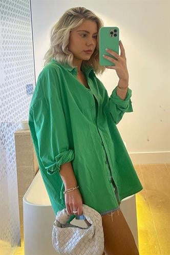 Yeşil Oversize Basic Kadın Gömlek MG1794