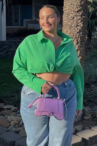 Yeşil Oversize Basic Kadın Gömlek MG1794