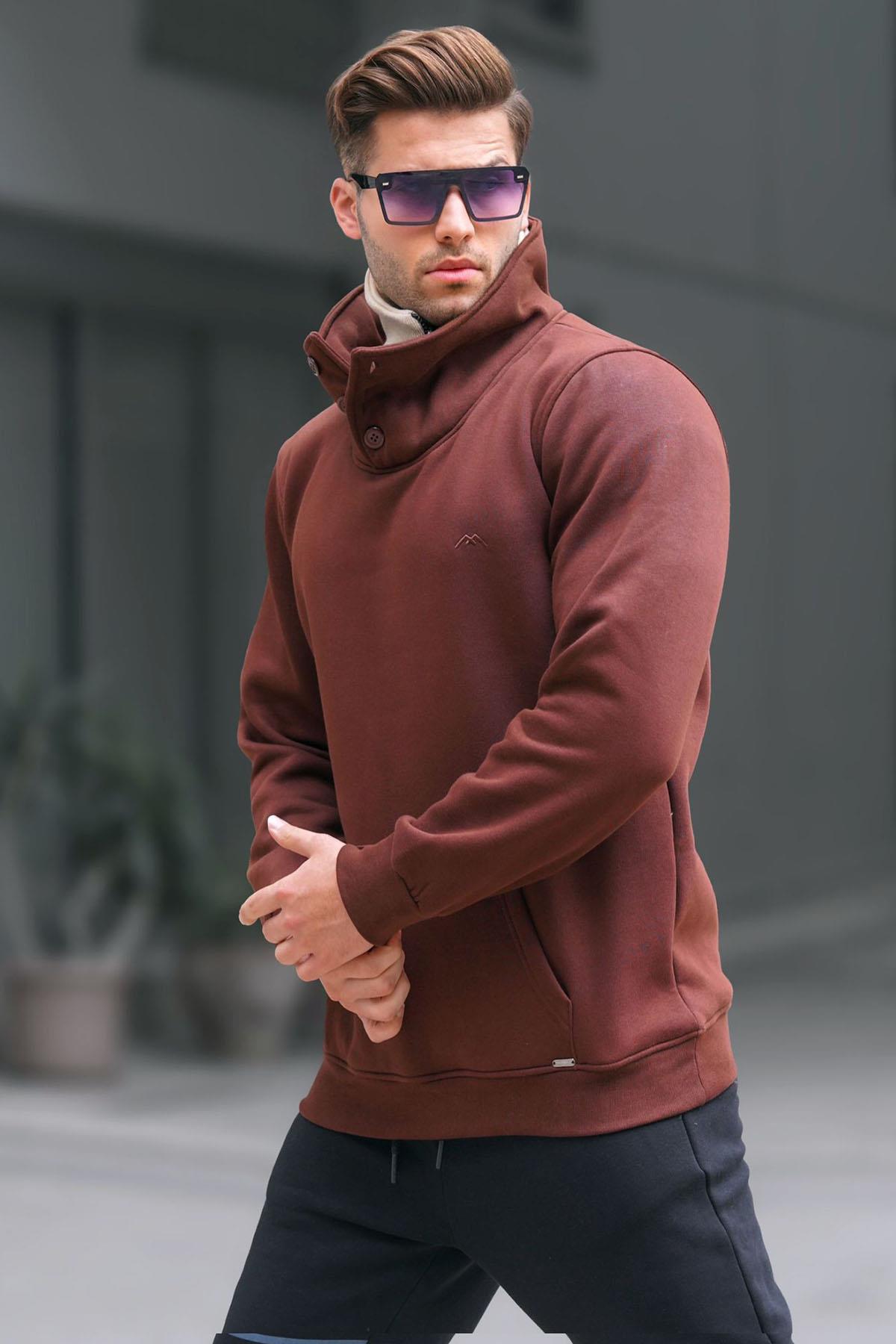 Acı Kahverengi Yaka Detaylı Erkek Sweatshirt 4411