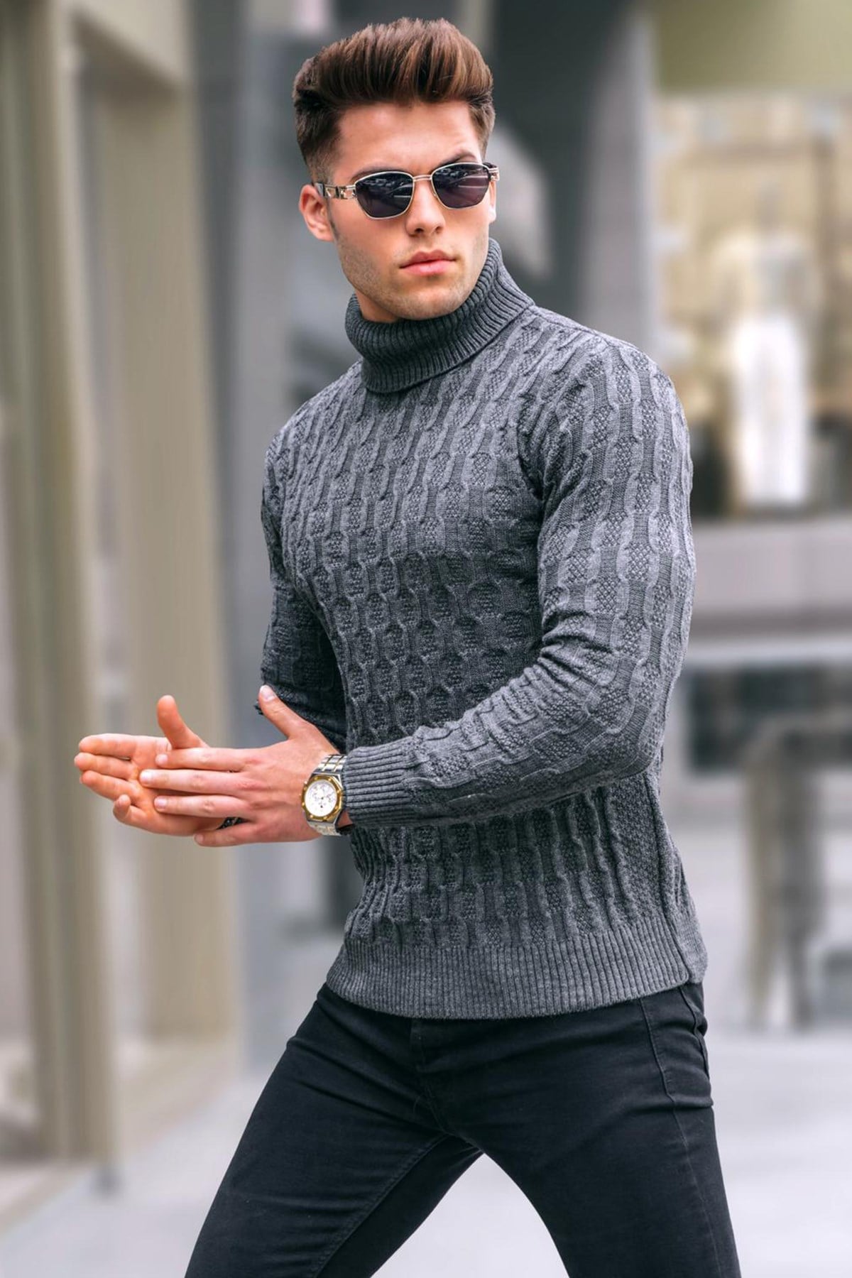 Anthracite Knitwear Sweater -- Madmext
