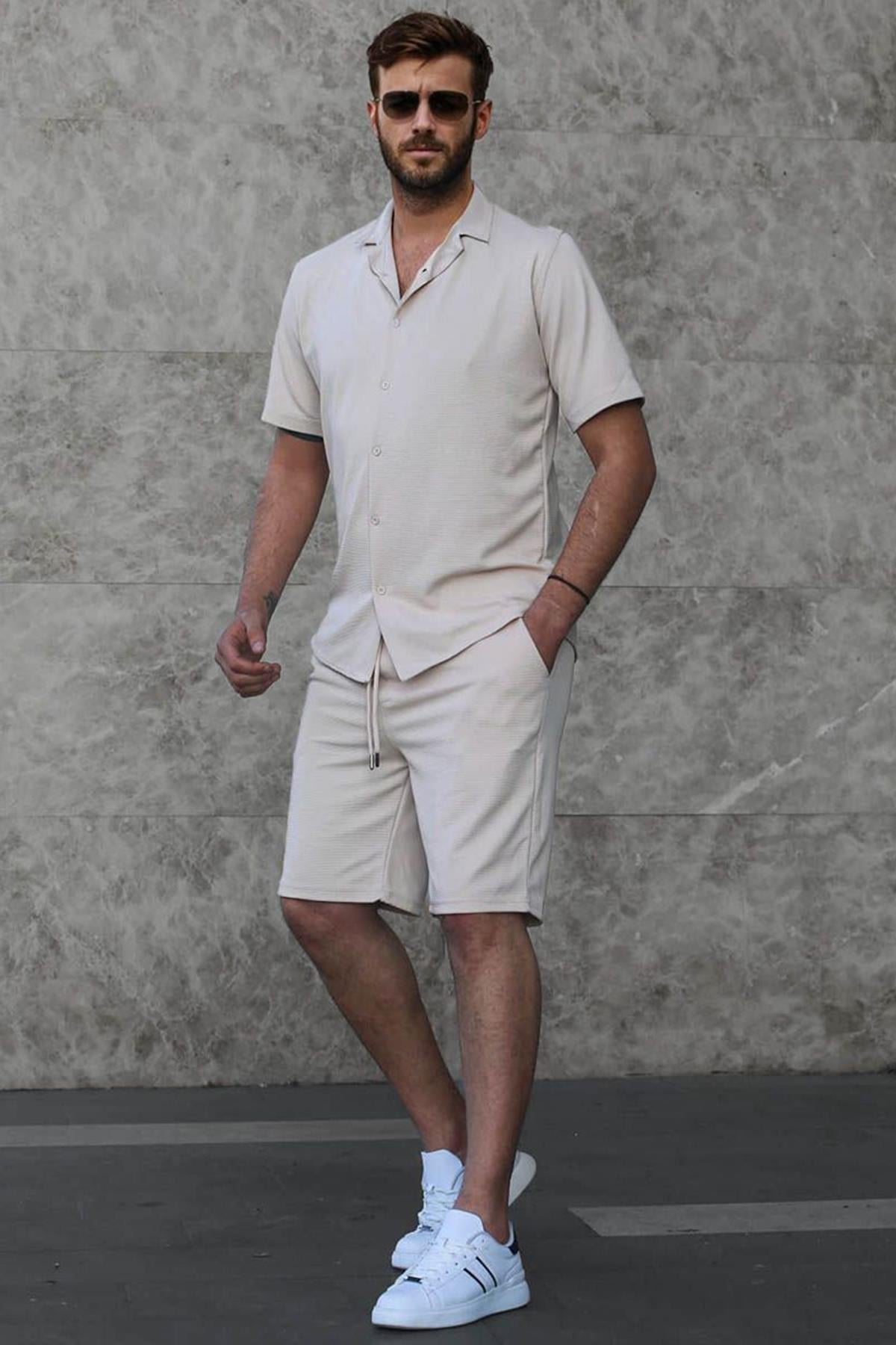 Bej Basic Erkek Gömlek Takımı 5918